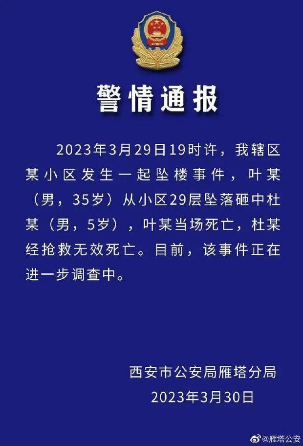 男子29层坠楼砸中5岁男童，孩子不幸身亡