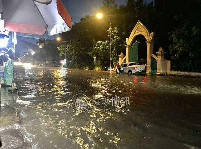 金边昨晚多地淹水，降雨量最大106毫米