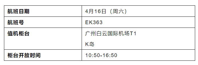 【重要通知】4月16日阿联酋回国EK363航班值机须知