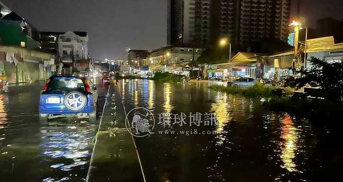 金边昨晚多地淹水，降雨量最大106毫米