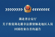 湖北省公安厅喊话非法滞留缅北地区人员，4月30日前回国投案自首可宽大处理