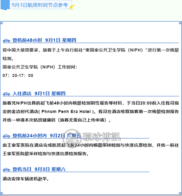 近日，各航司柬埔寨航班隔离酒店公布