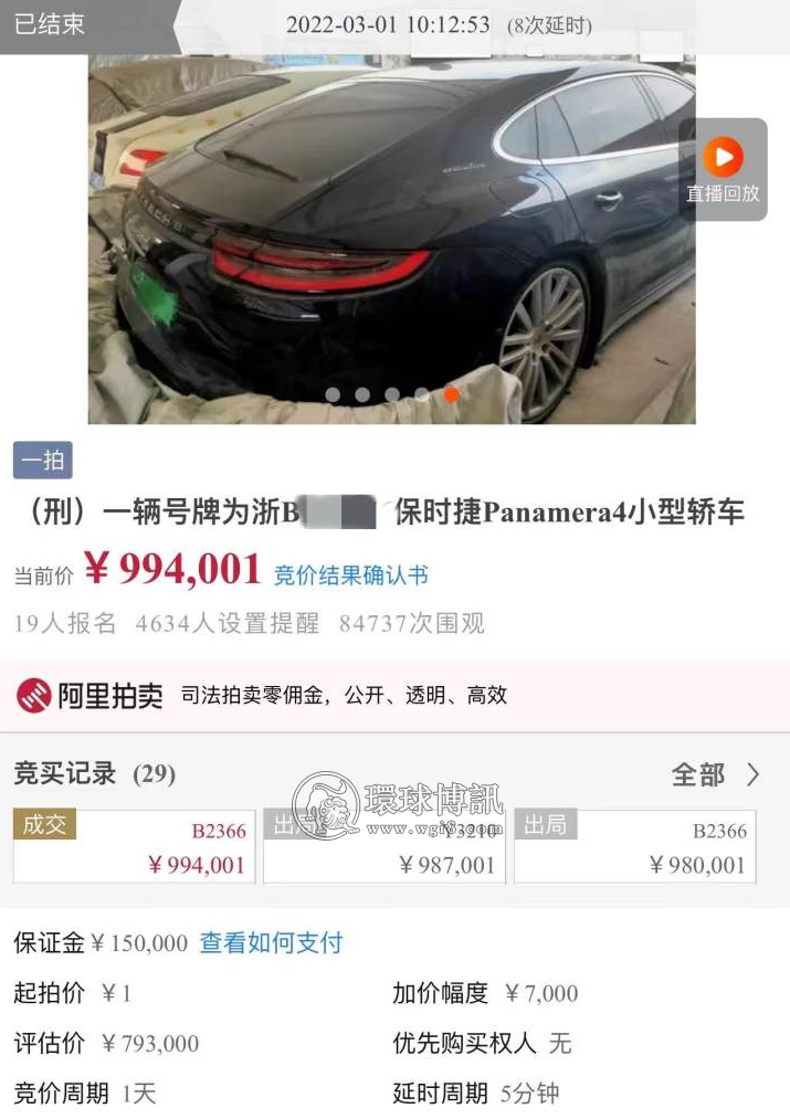 温州两诈骗犯的豪车1元起拍，宾利欧陆168万元成交，​保时捷99万元成交，都远超评估价