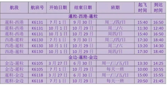 柬埔寨国家航空2022年夏季航班时刻表