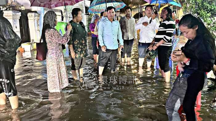 金边昨晚多地淹水，降雨量最大106毫米