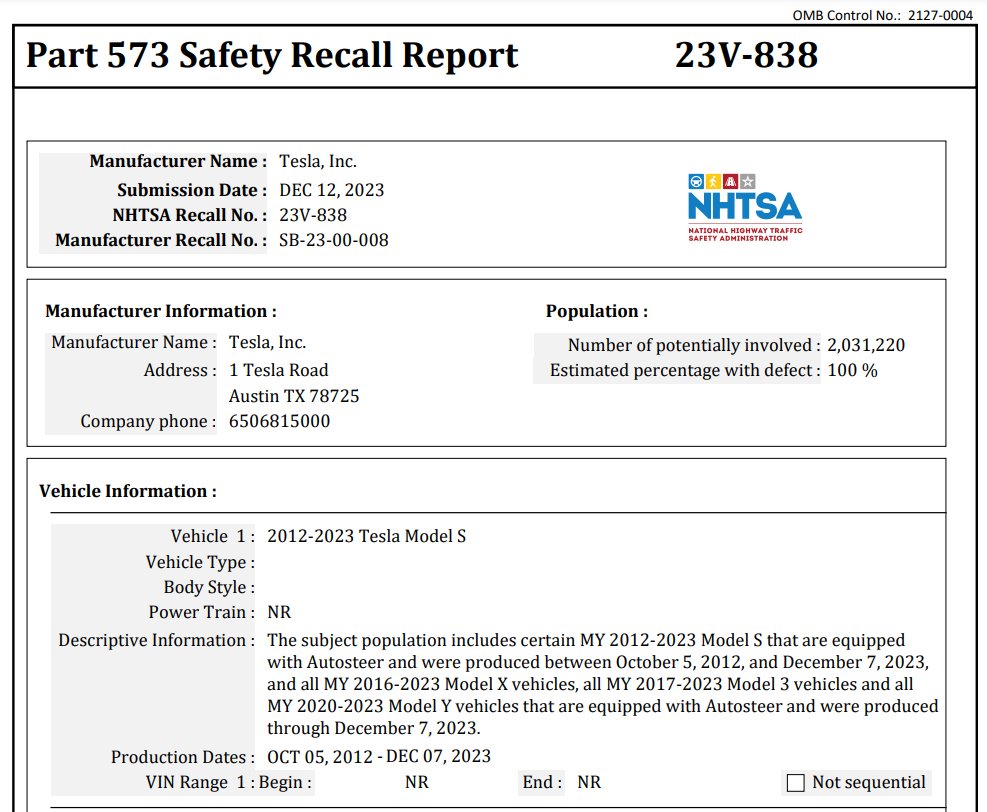 （来源：NHTSA）