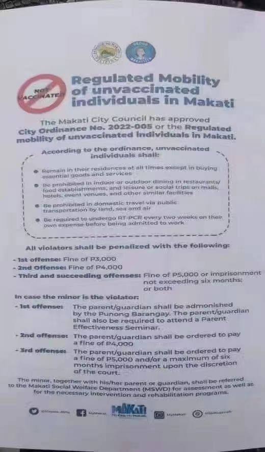 makati city 对没有打疫苗市民开始最严厉打击