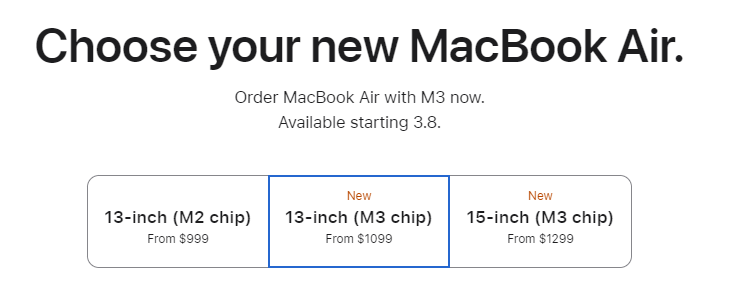 苹果发布M3版本的MacBook Air 声称是最佳的AI消费级笔记本